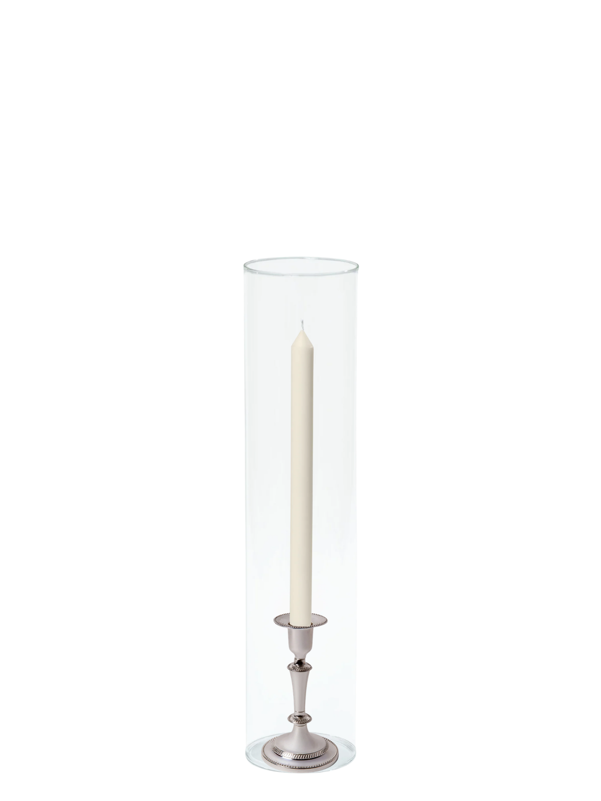 Ivory 30cm Dinner Candles with Medium Antique Silver Eloise Candle Holders and Sleeves - Set of 12 Pack of 12