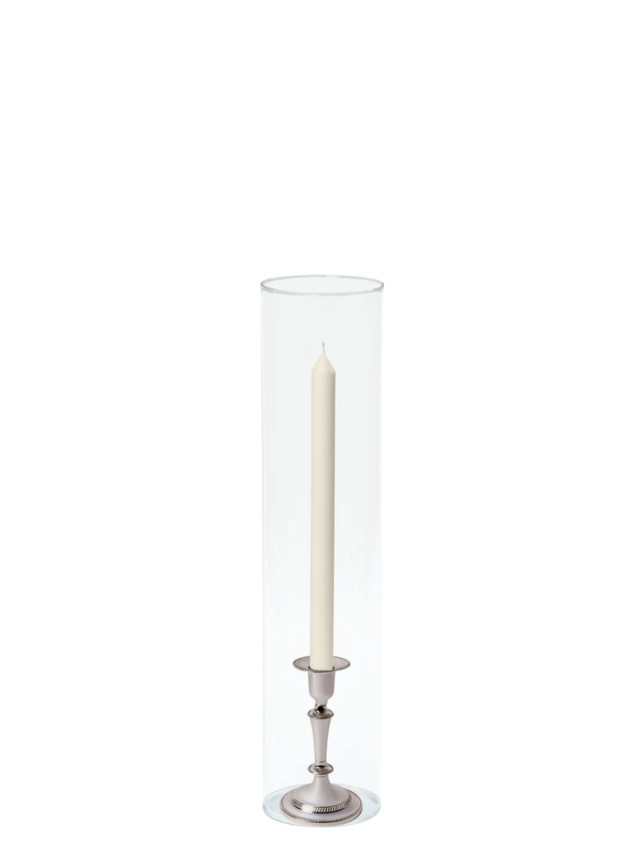 Ivory 30cm Dinner Candles with Medium Antique Silver Eloise Candle Holders and Sleeves - Set of 12 Pack of 12