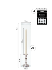 Ivory 30cm Dinner Candles with Medium Antique Silver Eloise Candle Holders and Sleeves - Set of 12 Pack of 12
