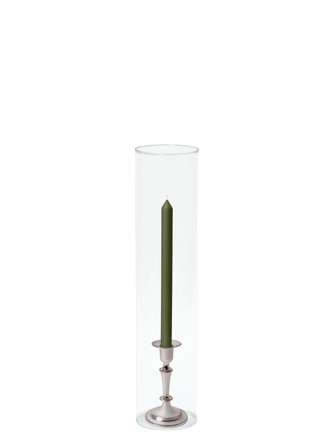 Olive 30cm Dinner Candles with Medium Antique Silver Eloise Candle Holders and Sleeves - Set of 12 Pack of 12