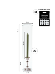 Olive 30cm Dinner Candles with Medium Antique Silver Eloise Candle Holders and Sleeves - Set of 12 Pack of 12