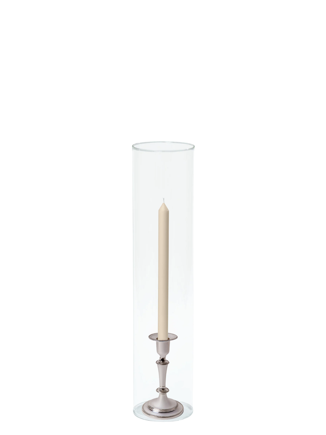 Sandstone 30cm Dinner Candles with Medium Antique Silver Eloise Candle Holders and Sleeves - Set of 12 Pack of 12