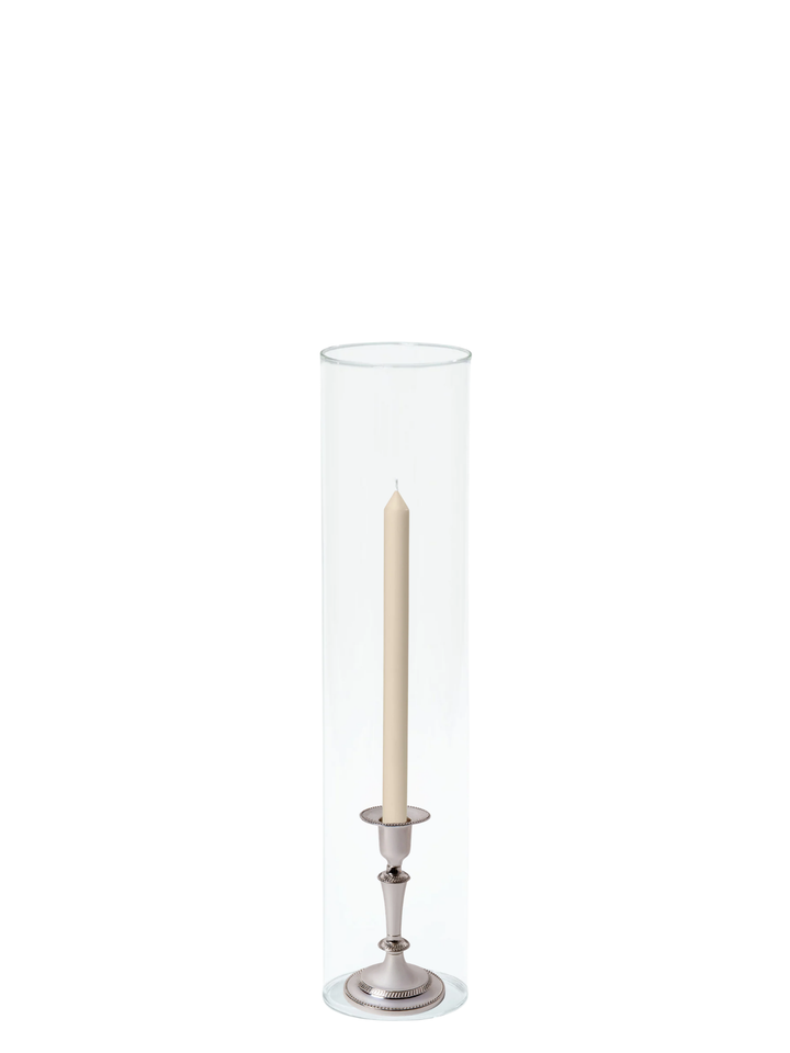 Sandstone 30cm Dinner Candles with Medium Antique Silver Eloise Candle Holders and Sleeves - Set of 12 Pack of 12