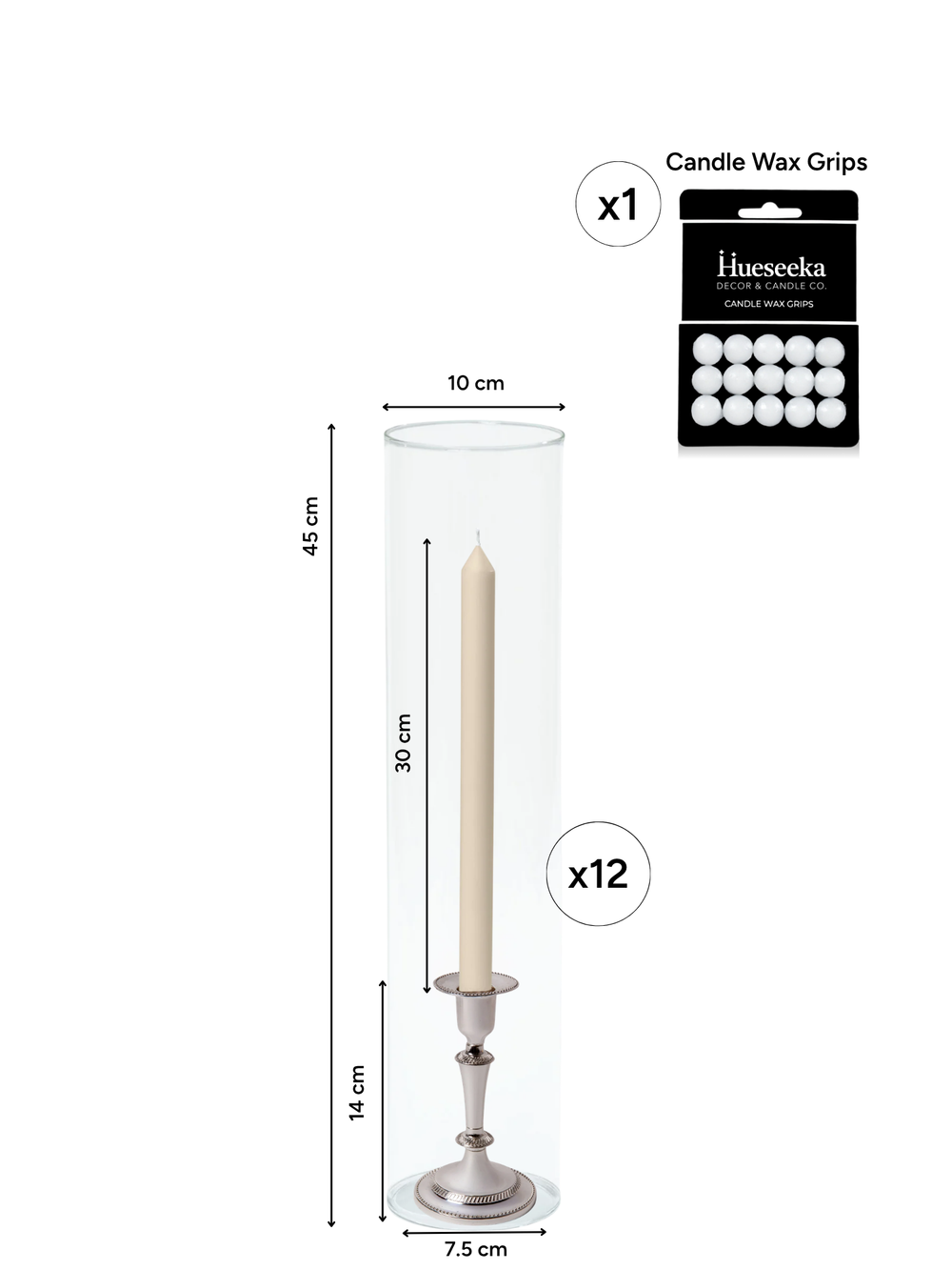 Sandstone 30cm Dinner Candles with Medium Antique Silver Eloise Candle Holders and Sleeves - Set of 12 Pack of 12