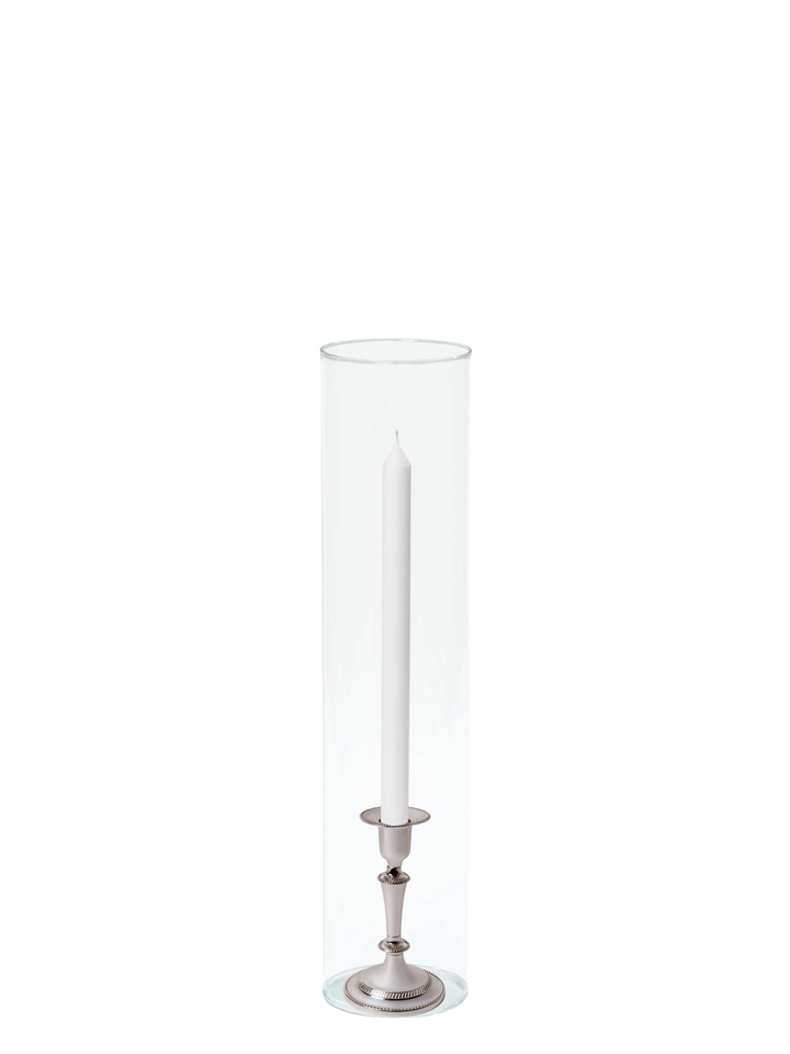 White 30cm Dinner Candles with Medium Antique Silver Eloise Candle Holders and Sleeves - Set of 12 Pack of 12