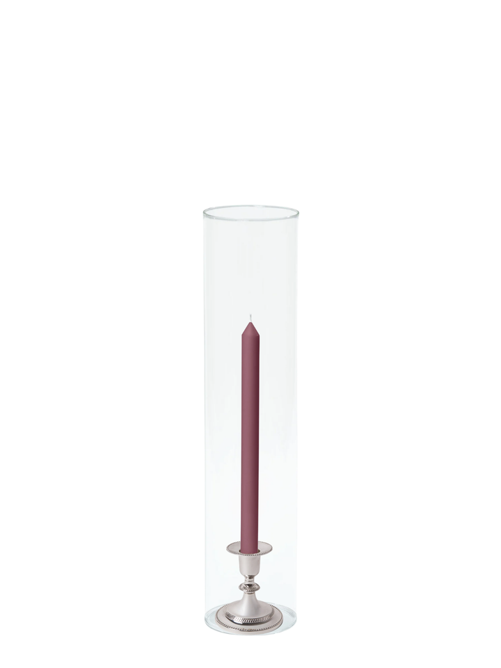 Burgundy 30cm Dinner Candles with Small Antique Silver Eloise Candle Holders and Sleeves - Set of 12 Pack of 12