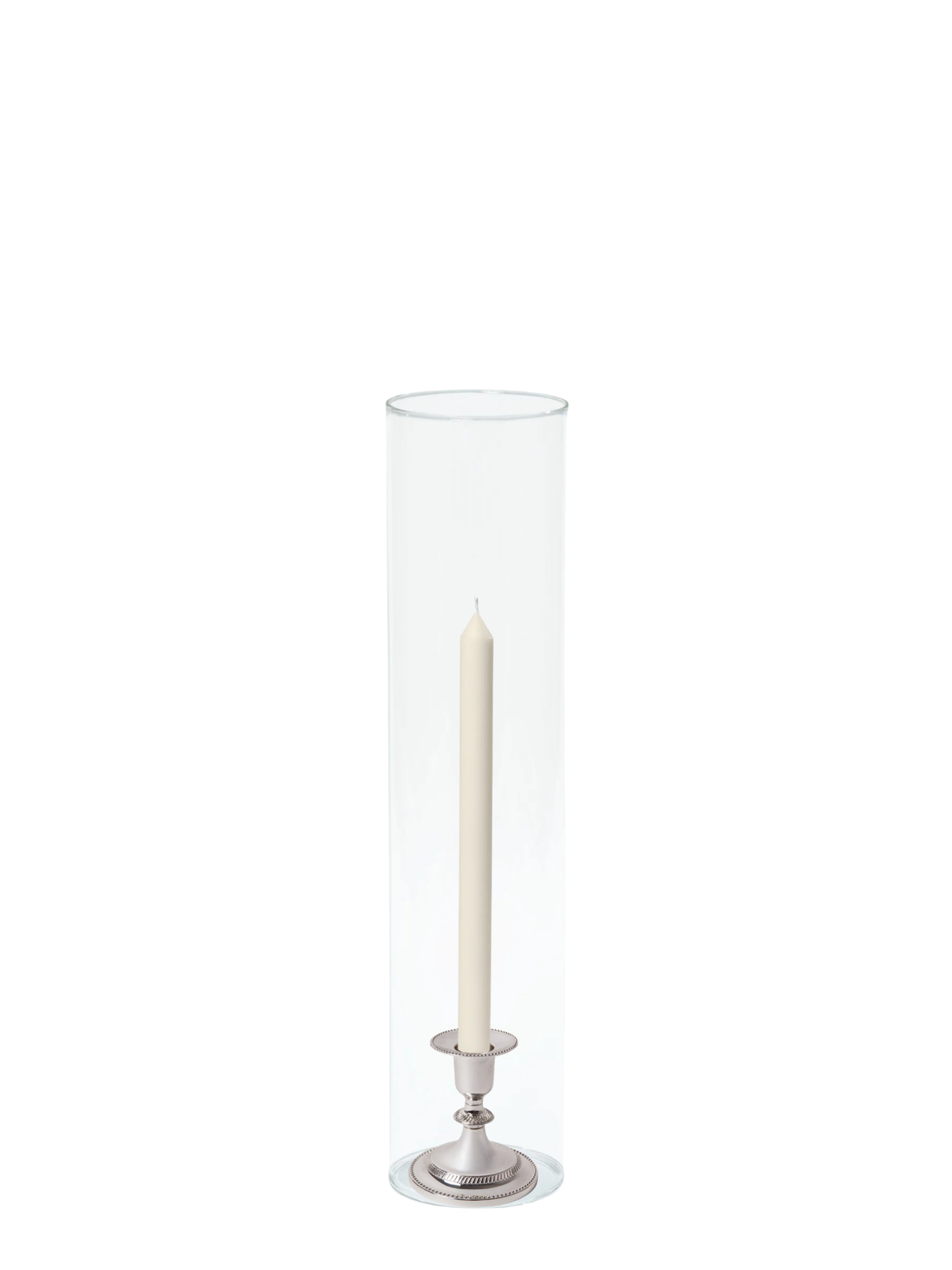 Ivory 30cm Dinner Candles with Small Antique Silver Eloise Candle Holders and Sleeves - Set of 12 Pack of 12