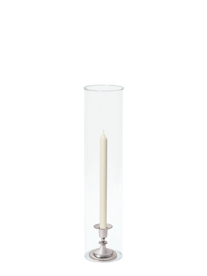 Ivory 30cm Dinner Candles with Small Antique Silver Eloise Candle Holders and Sleeves - Set of 12 Pack of 12