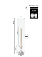 Ivory 30cm Dinner Candles with Small Antique Silver Eloise Candle Holders and Sleeves - Set of 12 Pack of 12
