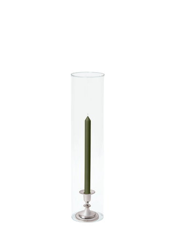 Olive 30cm Dinner Candles with Small Antique Silver Eloise Candle Holders and Sleeves - Set of 12 Pack of 12