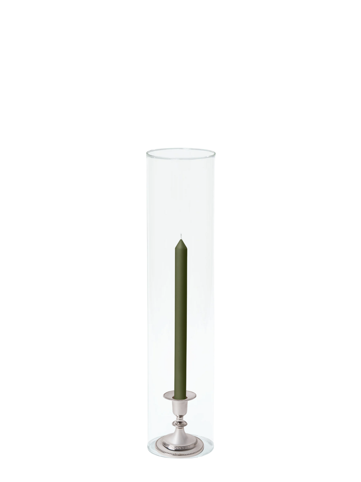 Olive 30cm Dinner Candles with Small Antique Silver Eloise Candle Holders and Sleeves - Set of 12 Pack of 12