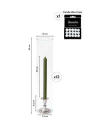 Olive 30cm Dinner Candles with Small Antique Silver Eloise Candle Holders and Sleeves - Set of 12 Pack of 12