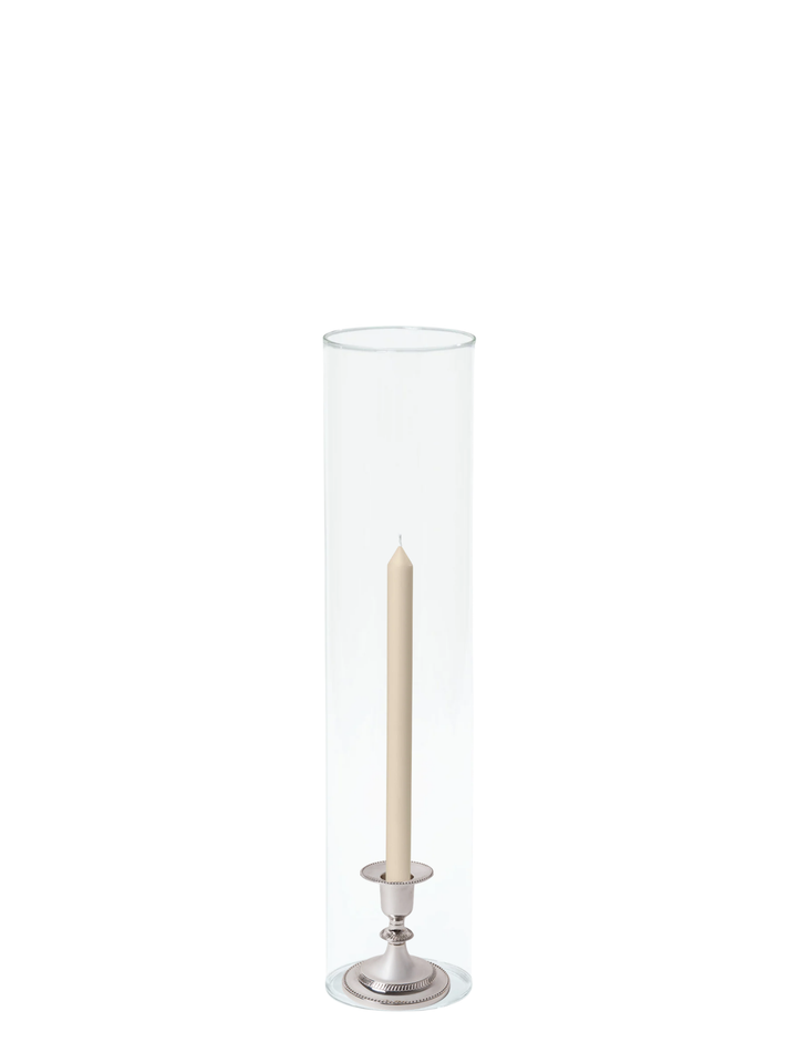 Sandstone 30cm Dinner Candles with Small Antique Silver Eloise Candle Holders and Sleeves - Set of 12 Pack of 12