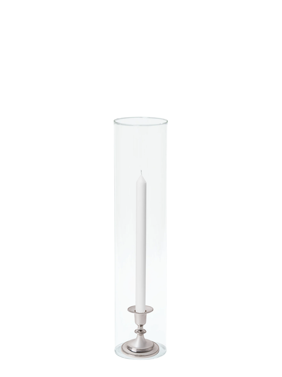 White 30cm Dinner Candles with Small Antique Silver Eloise Candle Holders and Sleeves - Set of 12 Pack of 12