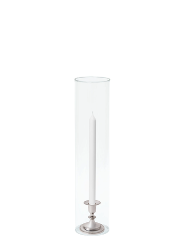 White 30cm Dinner Candles with Small Antique Silver Eloise Candle Holders and Sleeves - Set of 12 Pack of 12
