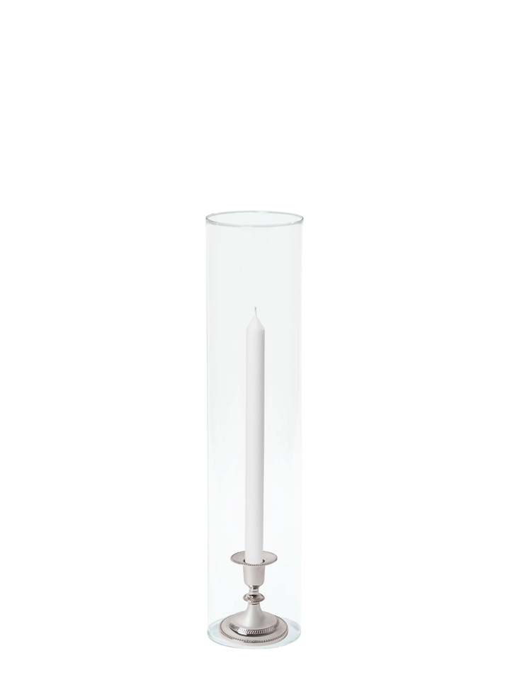 White 30cm Dinner Candles with Small Antique Silver Eloise Candle Holders and Sleeves - Set of 12 Pack of 12