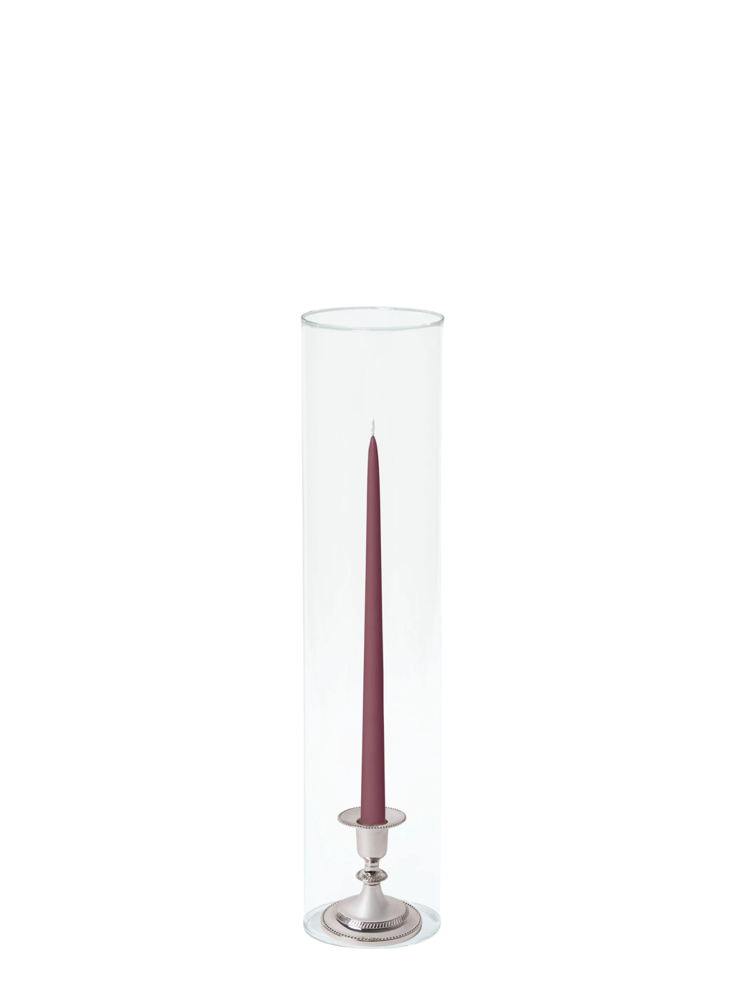 Burgundy 35cm Taper Candles with Small Antique Silver Eloise Candle Holders and Sleeves - Set of 12 Pack of 12