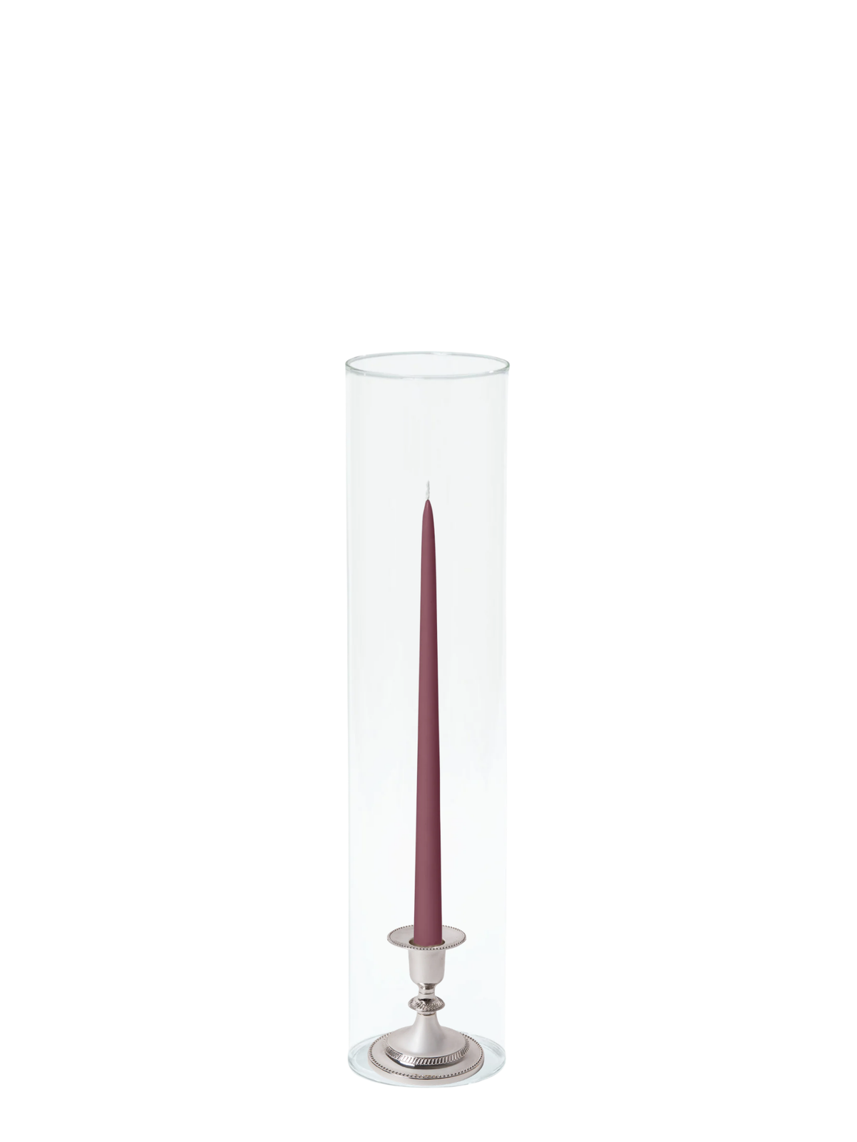 Burgundy 35cm Taper Candles with Small Antique Silver Eloise Candle Holders and Sleeves - Set of 12 Pack of 12