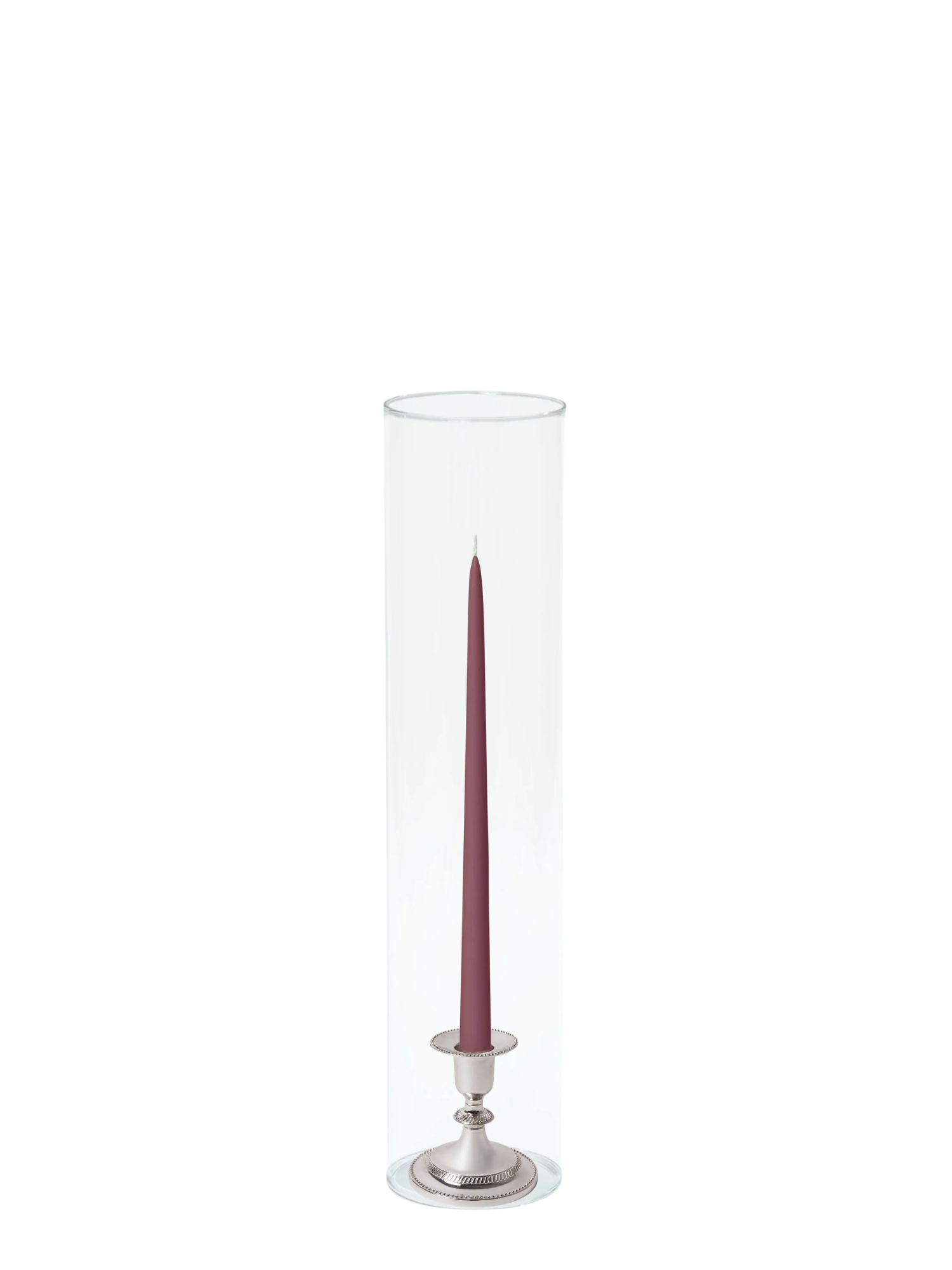 Burgundy 35cm Taper Candles with Small Antique Silver Eloise Candle Holders and Sleeves - Set of 12 Pack of 12