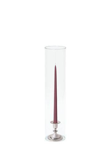 Burgundy 35cm Taper Candles with Small Antique Silver Eloise Candle Holders and Sleeves - Set of 12 Pack of 12