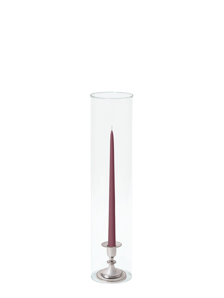 Burgundy 35cm Taper Candles with Small Antique Silver Eloise Candle Holders and Sleeves - Set of 12 Pack of 12