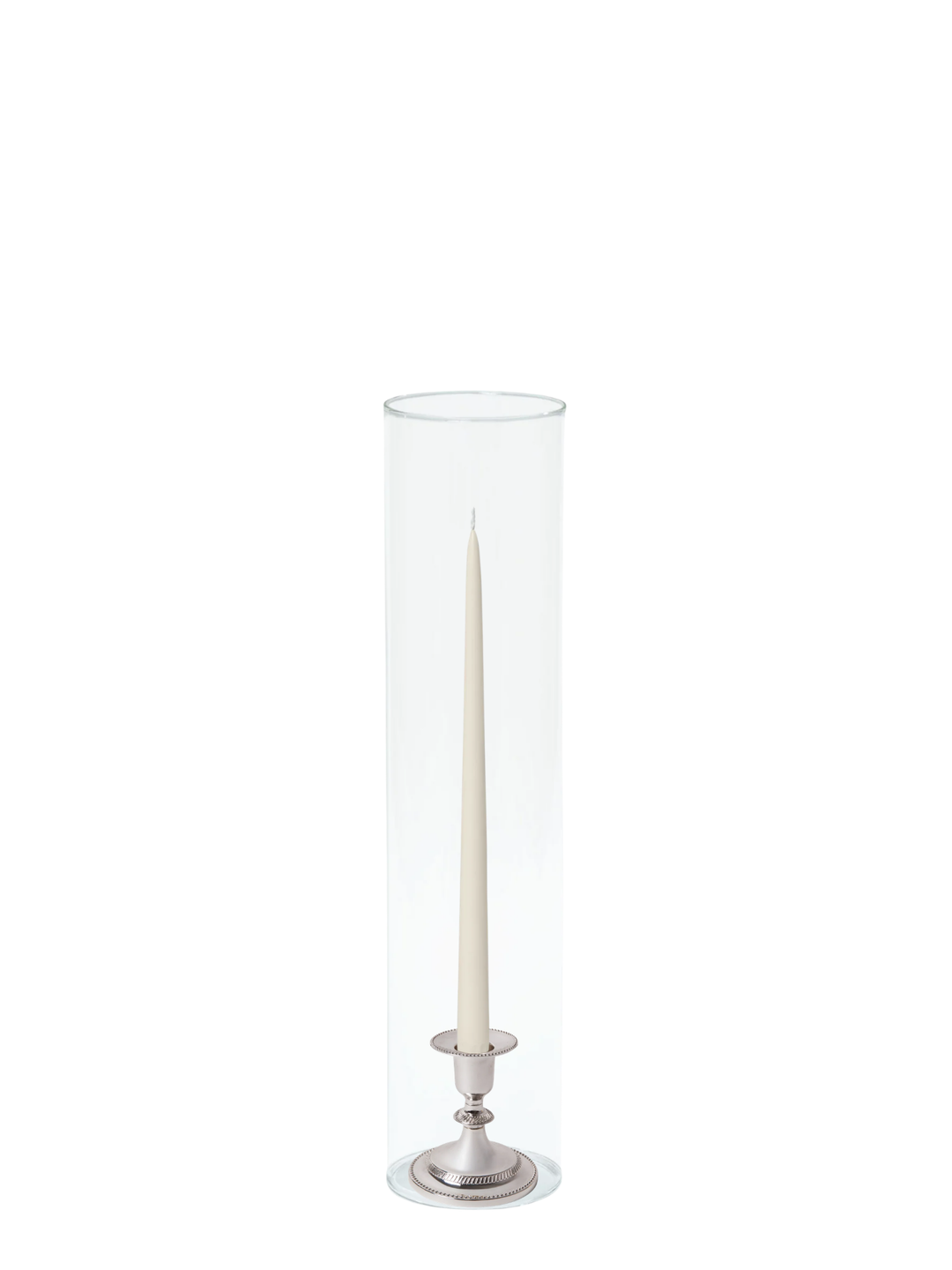 Ivory 35cm Taper Candles with Small Antique Silver Eloise Candle Holders and Sleeves - Set of 12 Pack of 12