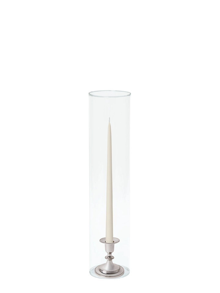 Ivory 35cm Taper Candles with Small Antique Silver Eloise Candle Holders and Sleeves - Set of 12 Pack of 12