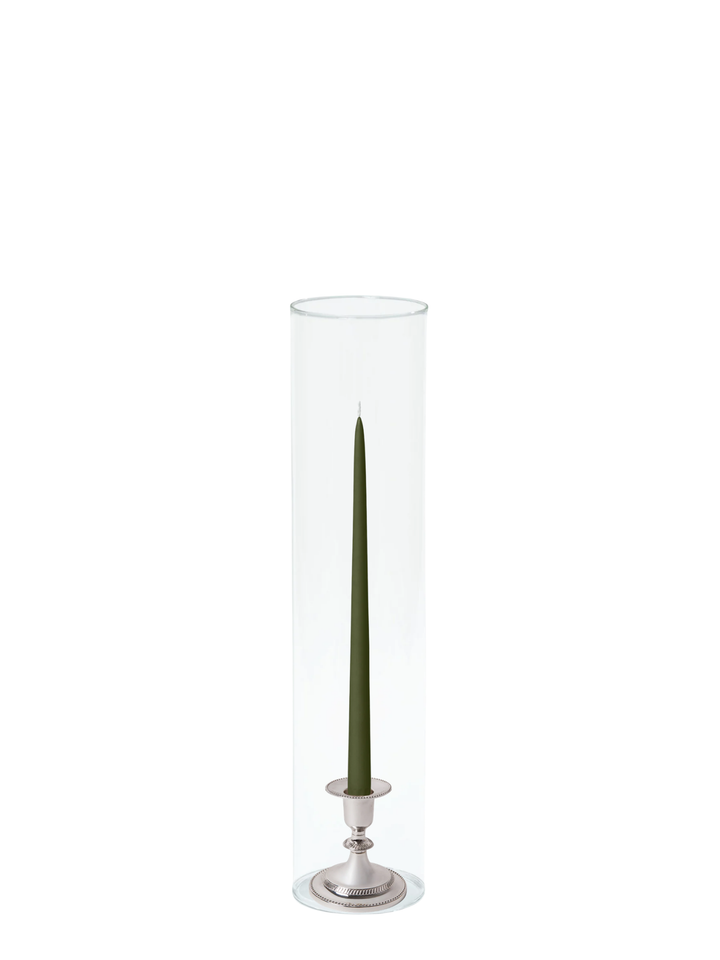 Olive 35cm Taper Candles with Small Antique Silver Eloise Candle Holders and Sleeves - Set of 12 Pack of 12