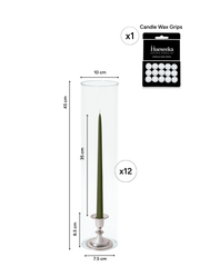Olive 35cm Taper Candles with Small Antique Silver Eloise Candle Holders and Sleeves - Set of 12 Pack of 12