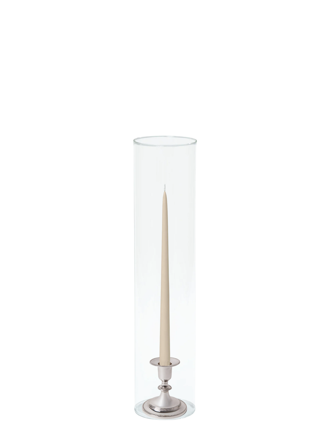 Sandstone 35cm Taper Candles with Small Antique Silver Eloise Candle Holders and Sleeves - Set of 12 Pack of 12