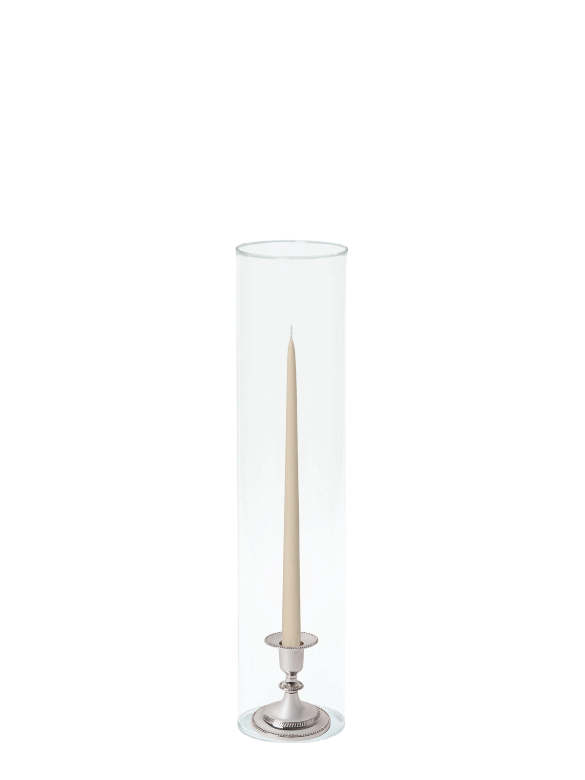 Sandstone 35cm Taper Candles with Small Antique Silver Eloise Candle Holders and Sleeves - Set of 12 Pack of 12