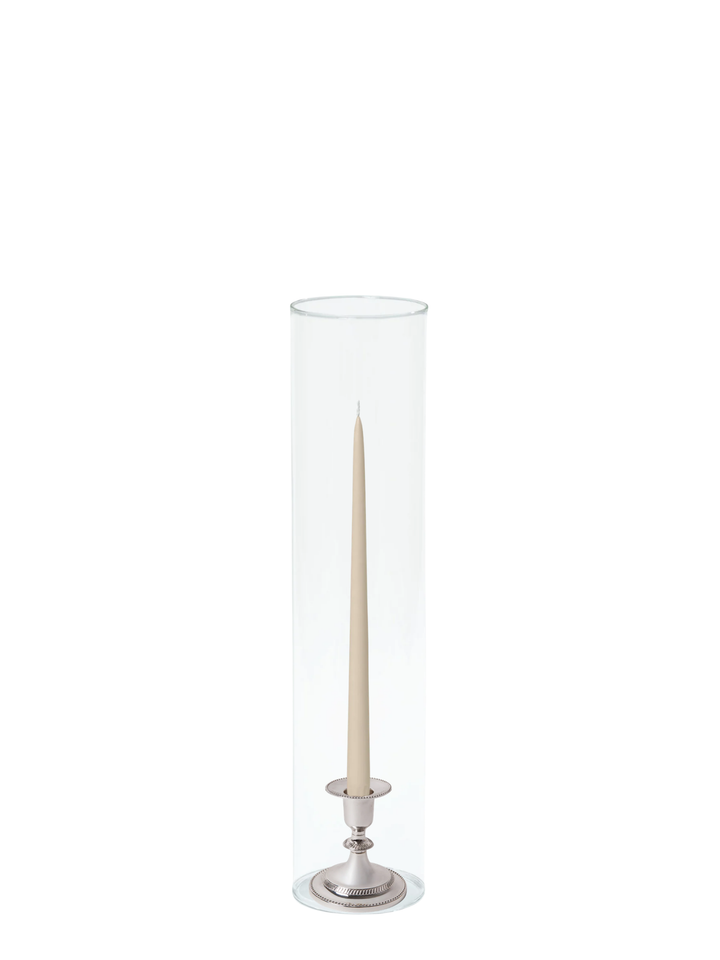 Sandstone 35cm Taper Candles with Small Antique Silver Eloise Candle Holders and Sleeves - Set of 12 Pack of 12