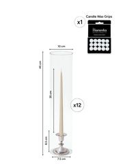 Sandstone 35cm Taper Candles with Small Antique Silver Eloise Candle Holders and Sleeves - Set of 12 Pack of 12