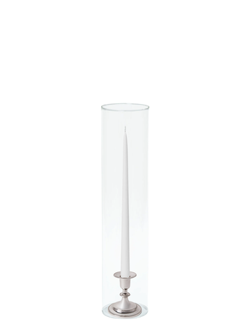 White 35cm Taper Candles with Small Antique Silver Eloise Candle Holders and Sleeves - Set of 12 Pack of 12