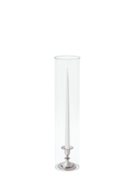 White 35cm Taper Candles with Small Antique Silver Eloise Candle Holders and Sleeves - Set of 12