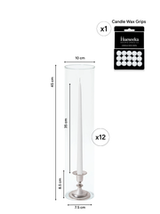 White 35cm Taper Candles with Small Antique Silver Eloise Candle Holders and Sleeves - Set of 12 Pack of 12