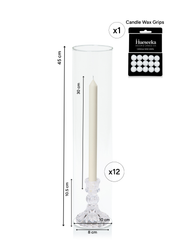Ivory 30cm Dinner Candles with Estelle Glass Holders and Glass Sleeves - Set of 12 Pack of 12