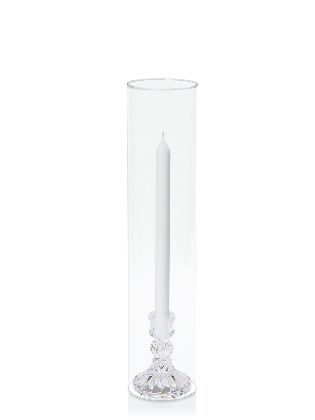 White 30cm Dinner Candles with Estelle Glass Holders and Glass Sleeves - Set of 12 Pack of 12