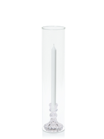 White 30cm Dinner Candles with Estelle Glass Holders and Glass Sleeves - Set of 12
