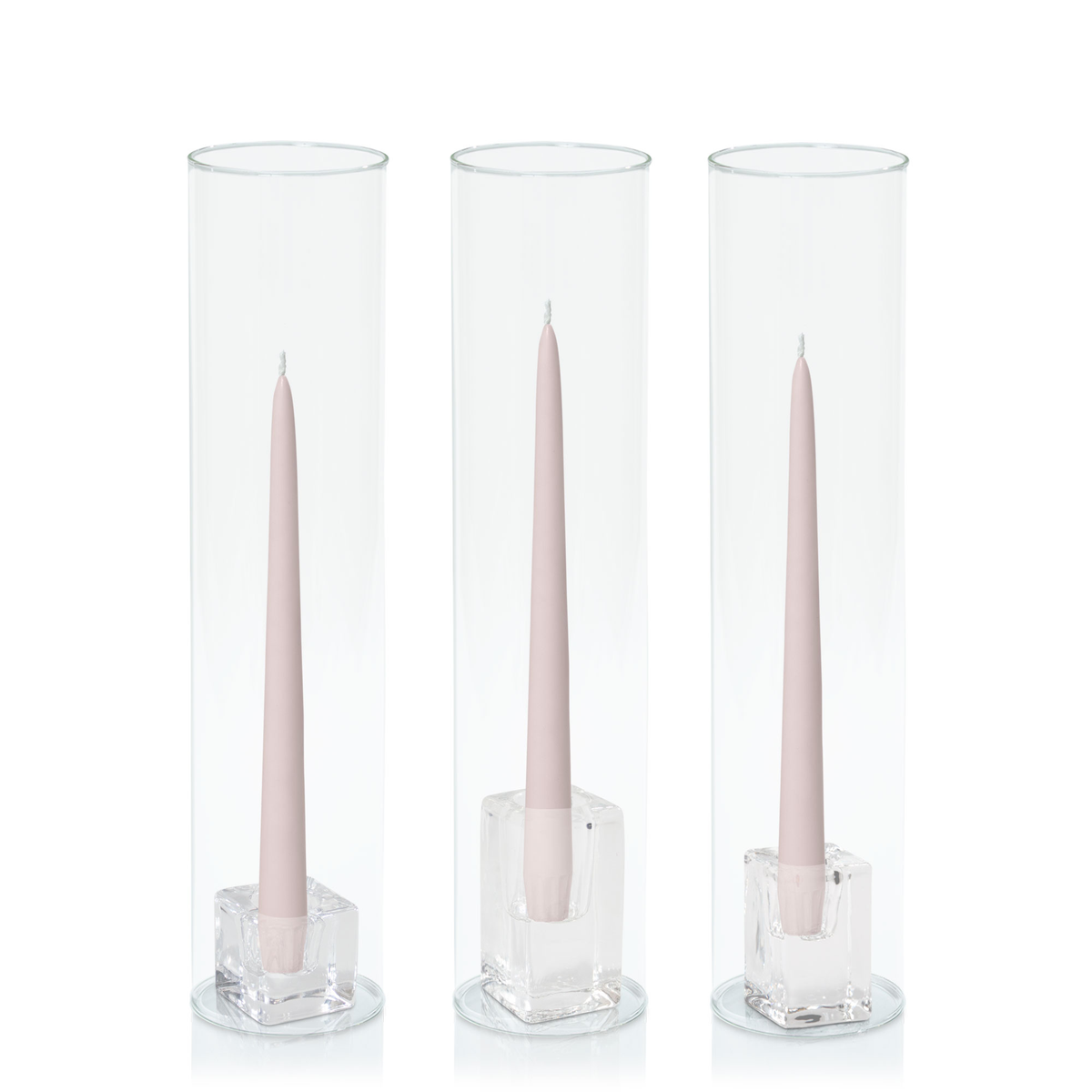 Antique Pink 25cm Taper Candles with Glass Holders and Sleeves Trio - Set of 4 Pack of  4