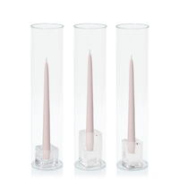 Antique Pink 25cm Taper Candles with Glass Holders and Sleeves Trio - Set of 4