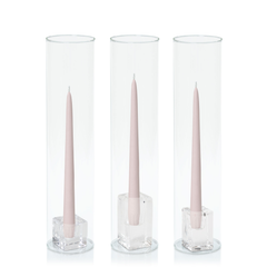 Antique Pink 25cm Taper Candles with Glass Holders and Sleeves Trio - Set of 4 Pack of  4