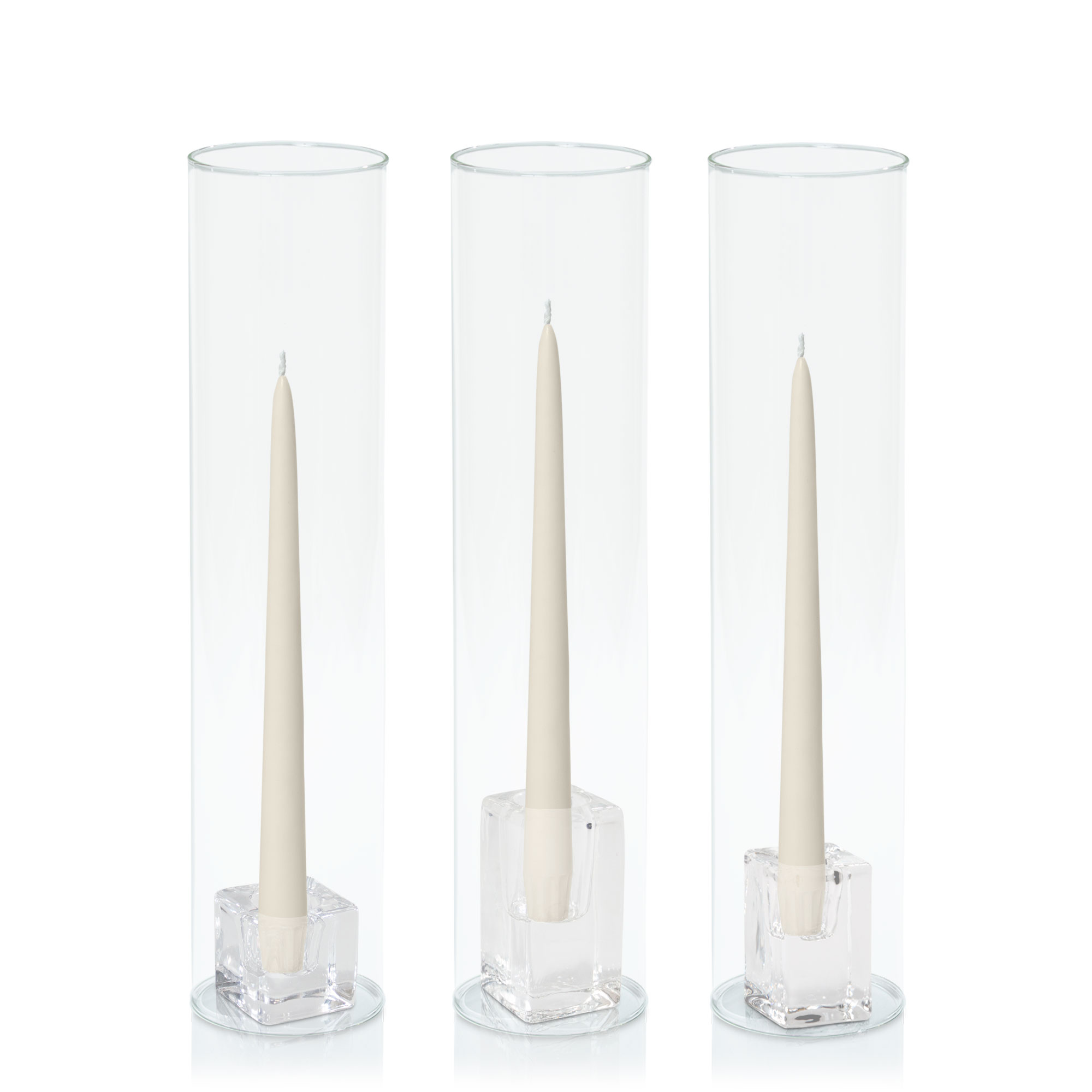 Ivory 25cm Taper Candles with Glass Holders and Sleeves Trio - Set of 4 Pack of  4