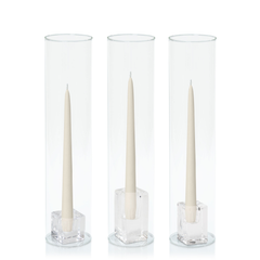Ivory 25cm Taper Candles with Glass Holders and Sleeves Trio - Set of 4 Pack of  4