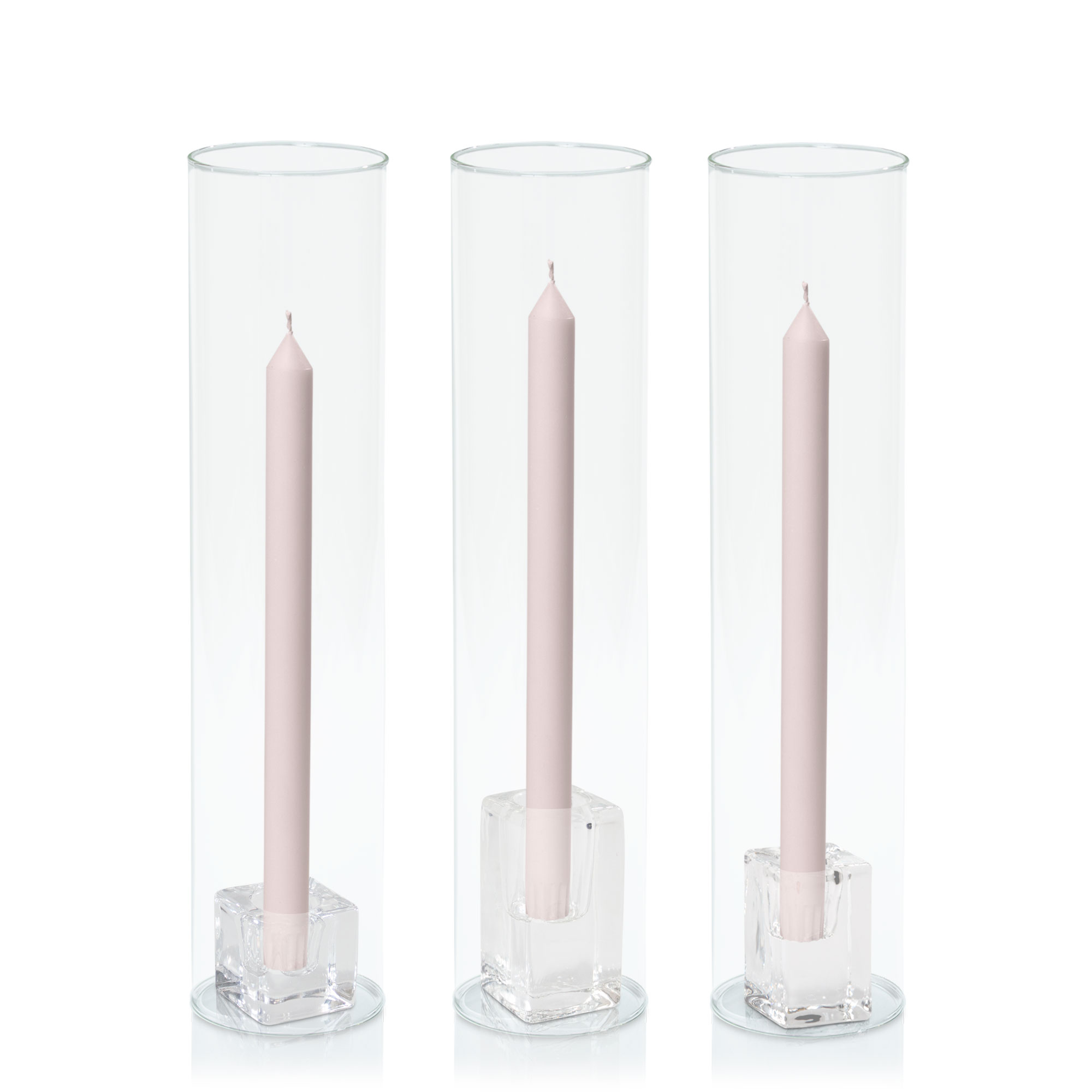 Antique Pink 30cm Dinner Candles with Glass Holders and Sleeves Trio - Set of 4 Pack of  4
