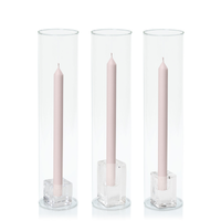 Antique Pink 30cm Dinner Candles with Glass Holders and Sleeves Trio - Set of 4