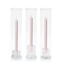 Antique Pink 30cm Dinner Candles with Glass Holders and Sleeves Trio - Set of 4 Pack of  4