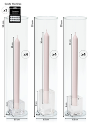 Antique Pink 30cm Dinner Candles with Glass Holders and Sleeves Trio - Set of 4 Pack of  4