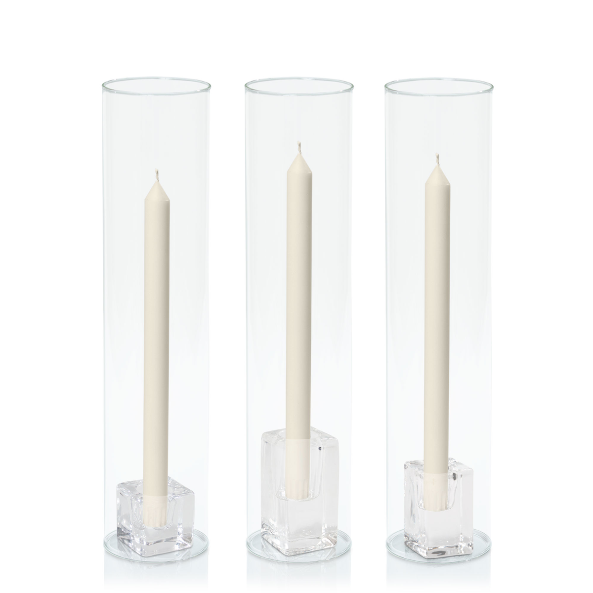 Ivory 30cm Dinner Candles with Glass Holders and Sleeves Trio - Set of 4 Pack of  4