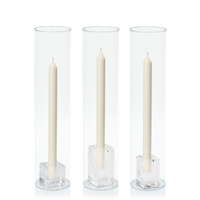 Ivory 30cm Dinner Candles with Glass Holders and Sleeves Trio - Set of 4